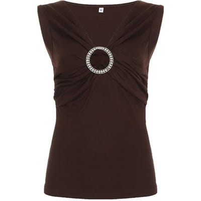 Vintage Onderhemd V-hals Edelsteen Ring Decoratie Taille Slank Gebreid Vest Wind Spice Girl Top L