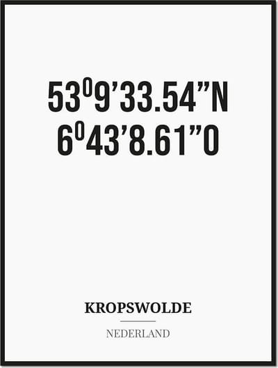 Poster/kaart KROPSWOLDE met coördinaten