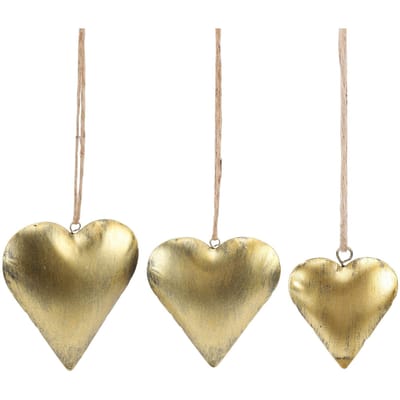 3 Stuks Hartvormige Decoratieve   3D Metaal Messing Vintage Hangend Ornament Valentijnsdag Decoratie Wandkunst met Touw voor Huis Binnen Buiten beige