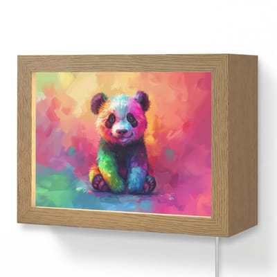 Wandlamp 20x15 cm - Oplaadbaar - Panda - Dieren - Kleurrijk - Neon - Wandlampen binnen woonkamer - Slaapkamer lamp met kabel - Decoratieve nachtlamp - Vloerlamp snoer