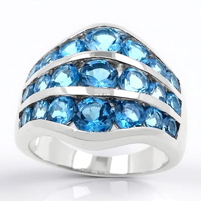 Cavill - Elegante Ring 925 Sterling Zilver Rhodium - 21 Blauwe Marambaia Topaas 5,1ct - Braziliaanse Stijl Dames Sieraden