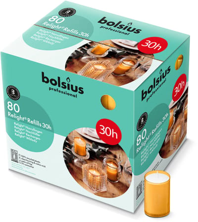 Bolsius - Relight - Amber - Navulling voor kaarshouder - 80 Stuks - 30 Branduren