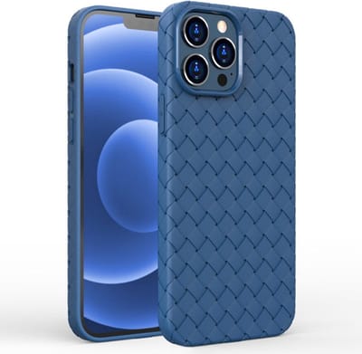 Peachy Woven TPU hoesje geschikt voor iPhone 14 Geweven Patroon Gevlochten Textuur Case Flexibel Siliconen Telefoonhoesje - blauw