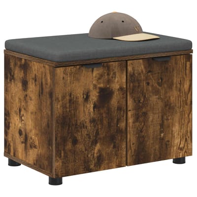 vidaXL - Hallenbank - met - kussen - met - plank - Gerookte - Eik - 60 - x - 38 - x - 46 - cm