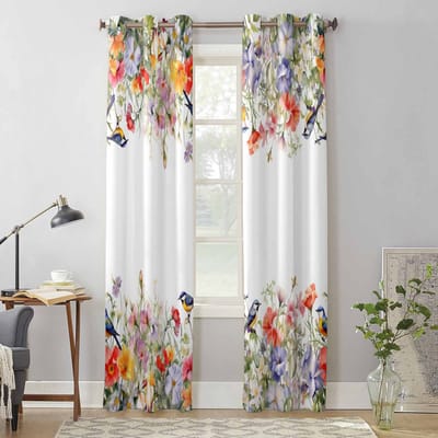 Bloem Aquarel Vogel Raamgordijnen voor Woonkamer Luxe Slaapkamer Gordijn Keuken Jaloezieën Drapes Gordijnen 135W x 60H(cm) x1 white
