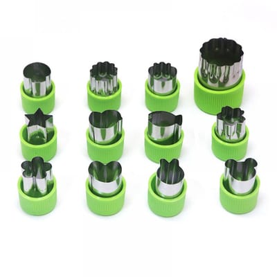 longziming -12-delige RVS Koekenvorm Set - Onregelmatige Vormen in Groene PVC-Doos