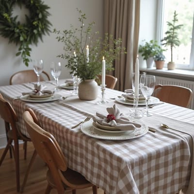 Tafelkleed Céline – Beige-Crème Geruit – 140x200 cm – Katoen – Strak & Soepel Vallend