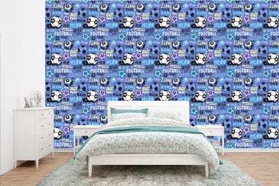 Behang - Fotobehang Patronen - Voetbal - Blauw - Jongens - Kinderen - Kids - Jongetje - Breedte 385 cm x hoogte 240 cm