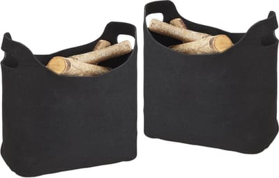 Opvouwbare haardhouttas set van 2 - Vilt met handvaten, ideaal voor brandhout, tijdschriften en boeken - Zwart