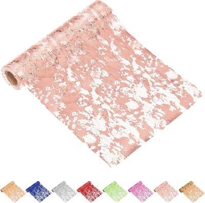 1 stuks 28 x 900 cm/11 x 354,3 inch roségoud tafelloper, glitter mesh tafellopers, folie metallic rechthoekige loper rol, metalen pailletten tafelrol voor feest, bruiloft, banket decoratie