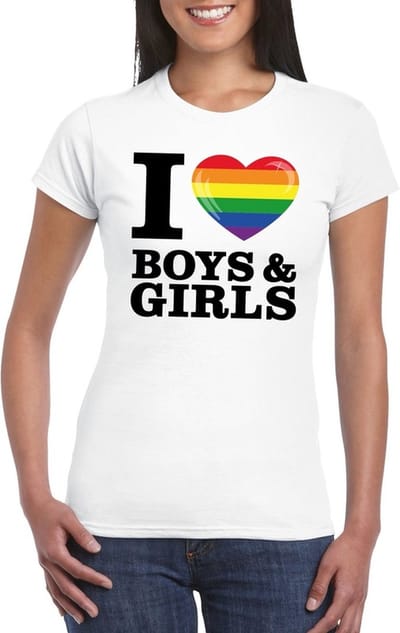 I love grils regenboog t-shirt wit dames - Gay pride shirt S