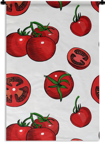Wandkleed - Wanddoek - Rood - Patronen - Tomaten - 60x90 cm - Wandtapijt