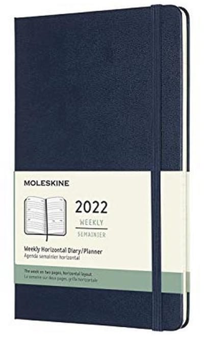 Weekplanner 2022 met horizontale indeling, groot formaat 13 x 21 cm, 144 pagina's, scharlaken