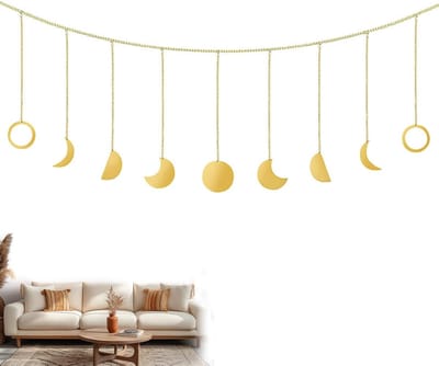 Maanfase Wanddecoratie in Bohemian Stijl met Sterren en Maan - Houten Wandhanger voor Slaapkamer, Bruiloft en Kinderkamer 50x30cm