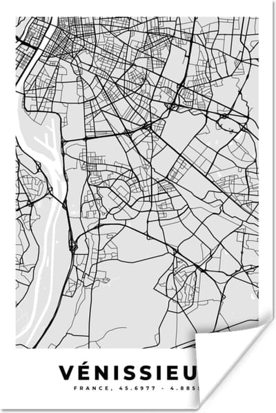 Poster Vénissieux - Plattegrond - Frankrijk - Kaart - Stadskaart - 120x180 cm XXL
