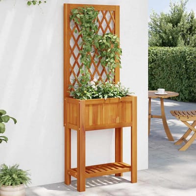 vidaXL - Plantenbak - met - latwerk - en - schap - 55x29,5x152 - cm - acaciahout