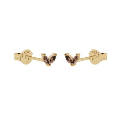 Karma Oorknoppen Double Leaves Tiny Choco Goud