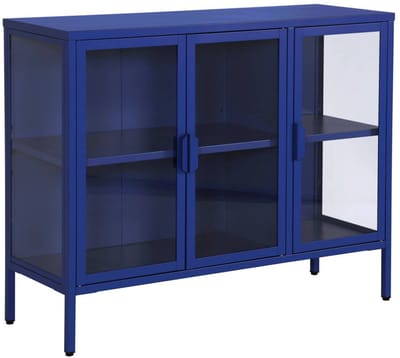 sweeek - Dressoir met vitrine 3 deuren 4 vakken gehard glas en staal 100cm - arkansas