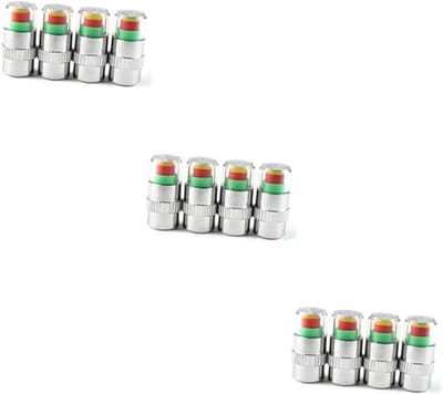 Ventieldopjes Druk Indicator - Klepsteelkappen Sensor - Bandenspanning Controleren - Visuele Kleurwaarschuwing - 12 Stuks - Zilverkleurig