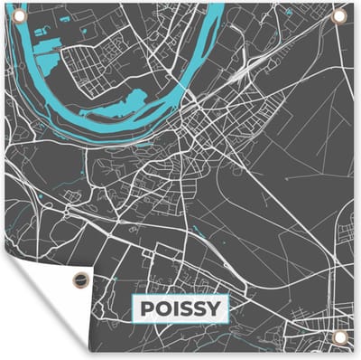 Tuin poster Plattegrond - Stadskaart - Kaart - Poissy - Frankrijk - 200x200 cm - Tuindoek