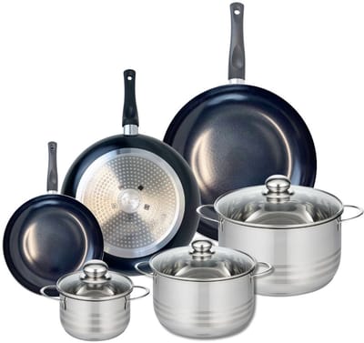 Set van 3 Koekenpannen 20, 28 en 32 cm en 3 kookpotten 14, 20 en 24 cm Elo Prima Brillant