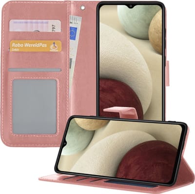 Hoesje - Met Pasjeshouder - Geschikt voor Samsung Galaxy A12 - Luxe Bookcase Portemonee - Flip Case - Kunstleer Book Case - Flipcase - Book Cover - Walletcase - Portemonneehoes - Telefoonhoesjes - Rosé goud
