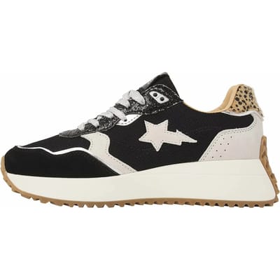 British Knights - Fable Dames Sneakers Laag - Maat 37 - Zwart/Gebroken wit/Zilver/Panterprint - Vrouwen Schoenen