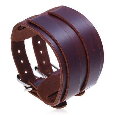 Armband Heren - Breed Bruin Leer met Dubbele Gesp - Leren Armbanden - Papa Cadeau Voor Mannen - Vaderdag