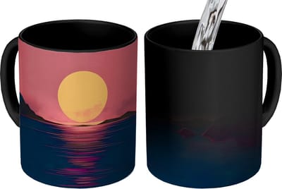 Magische Mok - Foto op Warmte Mokken - Koffiemok - Zon - Geel - Bergen - Water - Magic Mok - Beker - 350 ML - Theemok