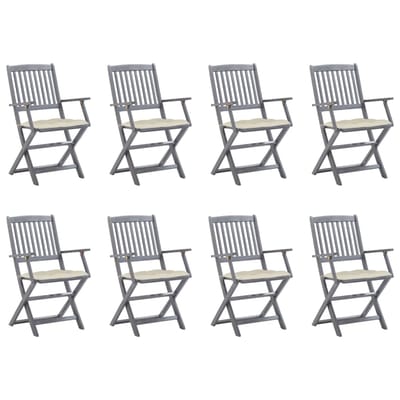 vidaXL - Inklapbare - stoelen - 8 - st - met - kussens - massief - acaciahout