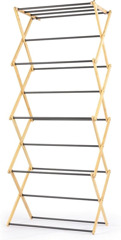 4-Laags Opvouwbaar Droogrek Bamboe Frame met Stalen Stangen 8M Drooglengte