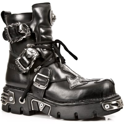 New Rock Silver Cross zwart lederen bikerlaarzen-407-S1