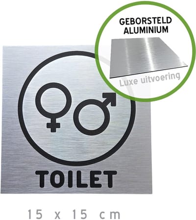 Pictogram/ luxe bord | "Toilet" (Gender neutraal) | 15 x 15 cm | Geborsteld Dibond | Gemengde toiletten | Blinkend effect | WC | Restaurant | Roestvrij | 1 stuk