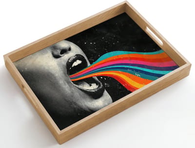 Dienblad hout 50x35 cm - Schootdienblad - Mond - Golven - Regenboog - Borrelplank rechthoek - Plateau dienbladen