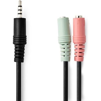 Nedis Stereo-Audiokabel - 3,5 mm Male - 2x 3,5 mm Female - Vernikkeld - 0.20 m - Rond - Zwart - Envelop