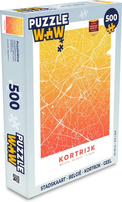 Puzzel Stadskaart - België - Kortrijk - Geel - Legpuzzel - Puzzel 500 stukjes - Plattegrond