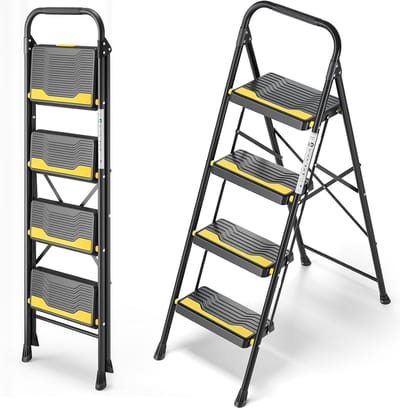 Opvouwbare trapladder 4 treden – stevig 150 kg – breed antislip treden – veilige leuning – compact draagbaar ontwerp