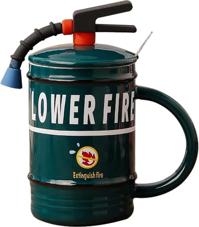 Fire Extinguisher Mug Personalized, Coffee Mug, Porcelain, Cappuccino Cups, 3D Tea Cup, Funny Gifts for Men, Women, Lovers, Friends, Colleagues, Kids, Birthdays, Holidays (Green)
