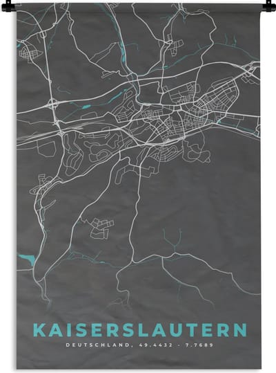Wandkleed - Wanddoek - Plattegrond – Kaiserslautern – Blauw – Stadskaart – Kaart - Duitsland - 120x180 cm - Wandtapijt