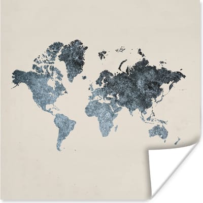 Poster Wereldkaart - Grijs - Zilver - 100x100 cm XXL