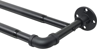 2-rails industriële gordijnroede, gordijnroede wit uitschuifbaar 74-236 cm, gordijnroedeset metaal wandmontage, stijlvolle dubbele roede in industrieel design voor licht- & donkere laag