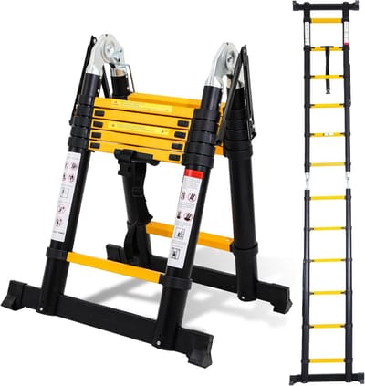 Telescopische Ladder 3.8m - Uitklapbare Stevige Aluminium Steekladder tot 150 kg - Antislip