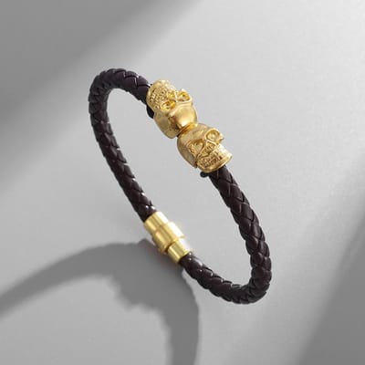 Nieuwe Europese en Amerikaanse Nieuwe Heren Koeienhuid Geest Armband Punk Stijl Hoge Kwaliteit Schedel Armband W8367WW- gray