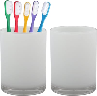 Home & Styling badkamer bekers - 2x - tandenborstelhouder - Troyes - kunststof - wit - 7 x 9 cm