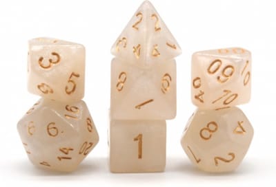 Polyset Dice | Dobbelstenen - Set Van 7 Stuks - Wit Glitters Goud Transparant| Voor D&D en Andere Rollenspellen | Plastic Dobbelstenen Set voor Dungeons and Dragons | Polyhedral Dice Set | Met Mooie Zwarte Velvet Dice Bag voor Ongeveer 3 Sets