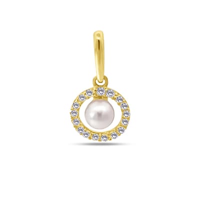 New Bling 9NBSAM-G230292 Gouden Parel Zirkonia Hangertje 6,6mm - 14 Karaat - Parel 3,5mm - Zirkonia - Goud