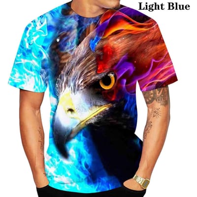 T-shirt Homme Imprimé Aigle 3D Mode Ample Femmes et Hommes Cool Été Manches Courtes Décontracté Sport Tops L