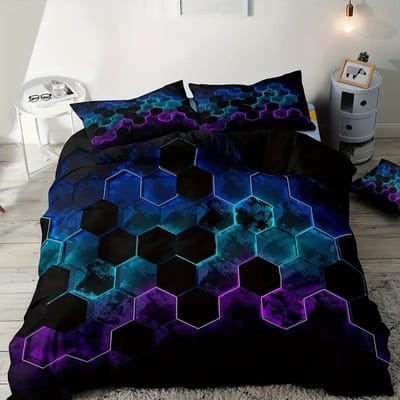 Kleurrijke Geometrie Dekbedovertrek Set Eenpersoons Tweepersoons Voor Kinderen Volwassenen Queen King Size Beddengoedset Met Kussensloop Voor Slaapkamer AU Queen 210x210cm