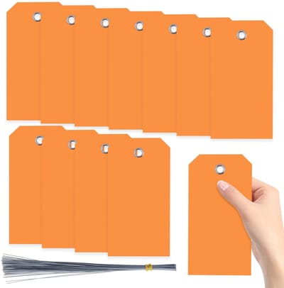 Dailygoods - Swpeet 200Pcs Oranje 6.29 "x3.14" Waterdichte Schrijfbare Eyelet Hole Plastic Tags met Draden Assortment Kit, Hangende Tags Bijgevoegde Eyelet Blank Tag voor het etiketteren van bagage