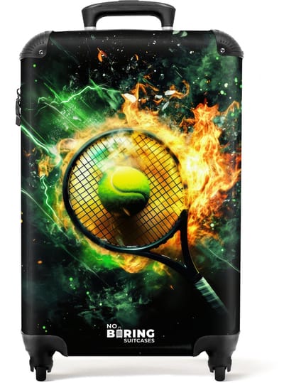 NoBoringSuitcases.com® - Kinderkoffer jongen - Kindertrolley jongens - Tennisbal in vlammen bij krachtige smash - Handbagage koffer lichtgewicht - Reiskoffer trolley kinderen - Rolkoffer met wieltjes - Past binnen 55x40x20 en 55x35x25